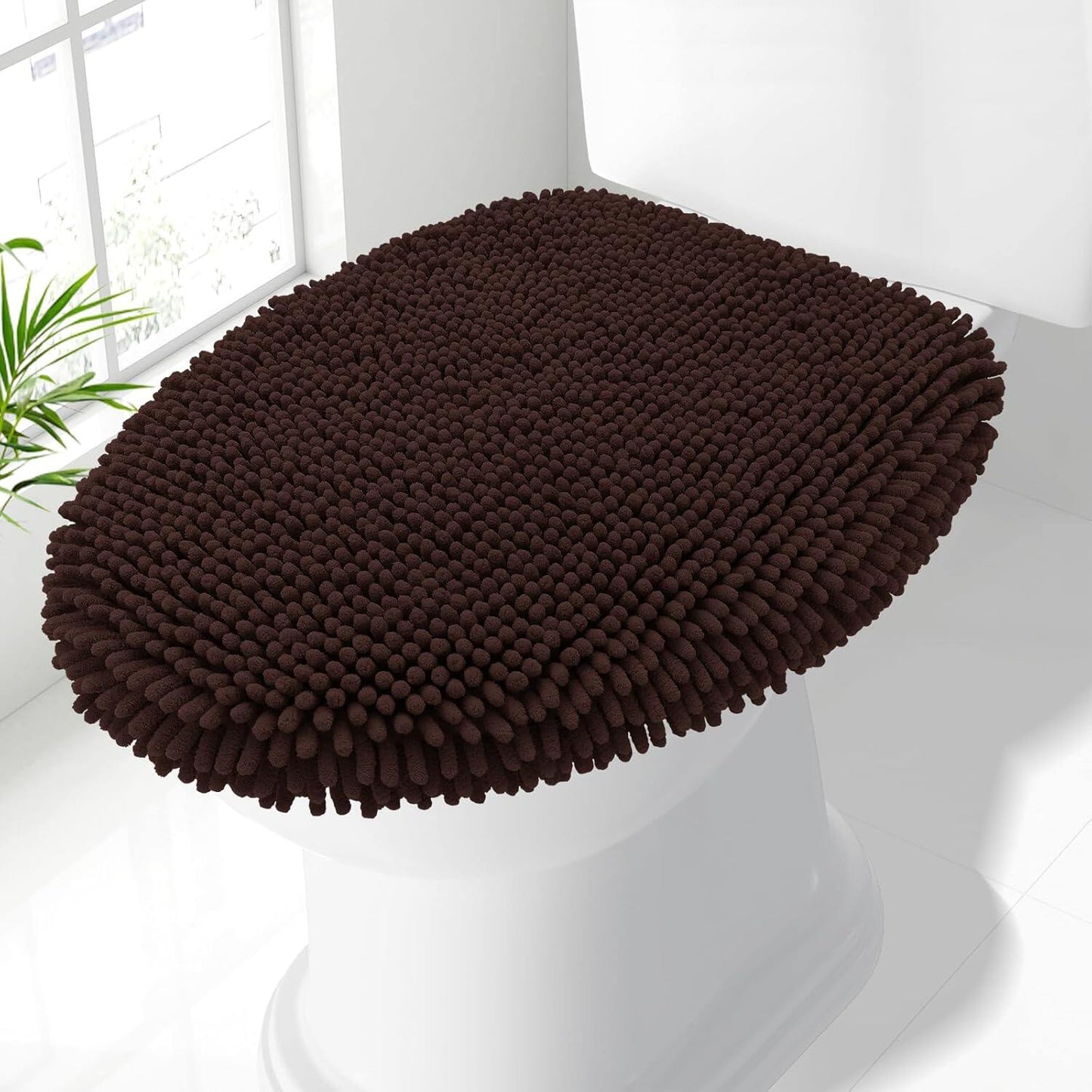 Soft Chenille Bathroom Toilet Lid Cover, Machine Washable Covers