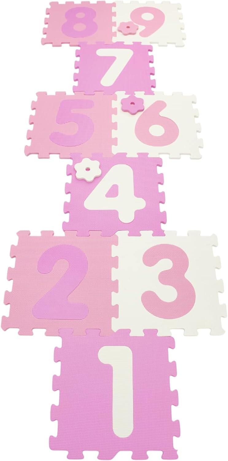 Hopscotch Foam Mat for Kids, EVA 9-Piece Interlocking Baby Soft Puzzle Play Mat w/Numbers
